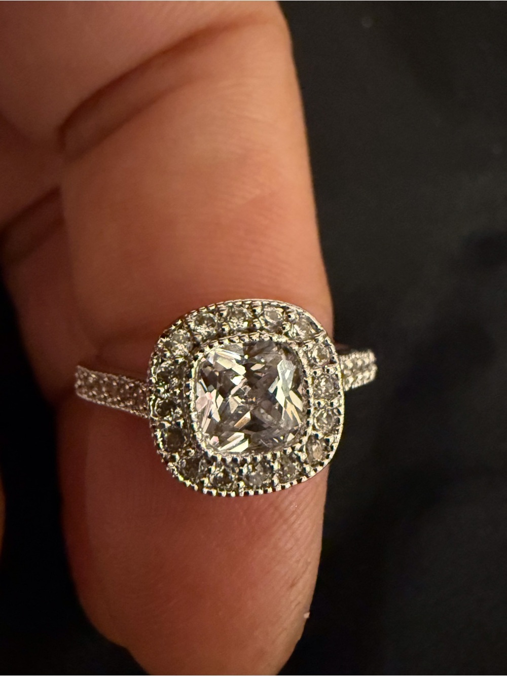 Cushion Halo Diamond-Style Silver Ring - White